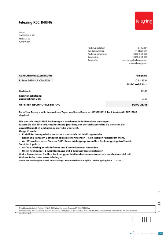 Download Sweden Tele Ring business utility bill template in Word and PDF formats Photoshop template